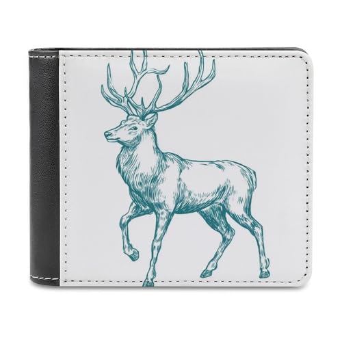 Jubonexis Weihnachts-Elch-Skizzenlinien, weiches PU-Leder, Bifold Wallet, Münzgeldbörse, Kreditkarten-Etui, robuster Kartenhalter, schlanke Geldscheinfach für Männer und Frauen von Jubonexis