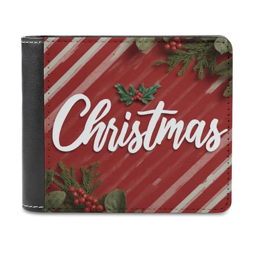 Jubonexis Weihnachts-Geldbörse aus weichem PU-Leder, Rot und Weiß gestreift, zweifach gefaltet, Münzgeldbörse, Kreditkartenetui, langlebig, Kartenhalter, schlanke Geldscheinfach für Männer und Frauen von Jubonexis