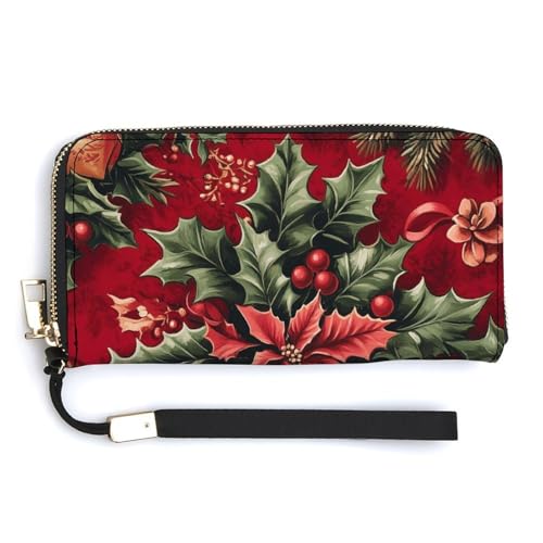 Jubonexis Weihnachts-Geschenkboxen mit Stechpalmen-Mistelzweig, PU-Leder, Clutch, lang, Bifold Wallet, Münzgeldbörse, Kreditkartenetui, langlebiger Kartenhalter, Geldaufbewahrung für Damen und Herren von Jubonexis