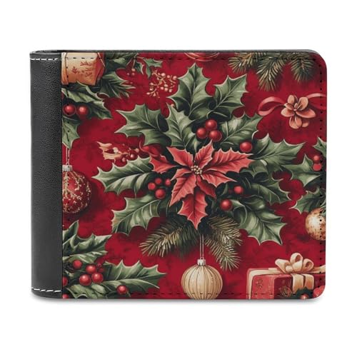 Jubonexis Weihnachts-Geschenkboxen mit Stechpalmen-Mistelzweig, weiches PU-Leder, Bifold Wallet, Münzgeldbörse, Kreditkartenetui, langlebiger Kartenhalter, schlanke Geldscheinfach für Männer und von Jubonexis