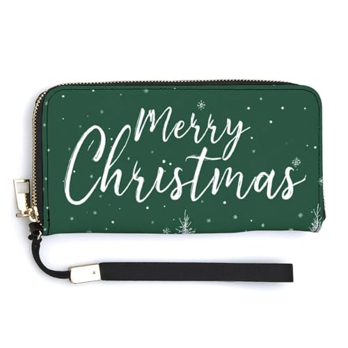 Jubonexis Weiße Pinienbäume Schneeflocken Frohe Weihnachten PU Leder Clutch Lange Bifold Wallet Münzgeldbörse Kreditkartenetui Langlebig Kartenhalter Geld Aufbewahrung für Damen Herren von Jubonexis