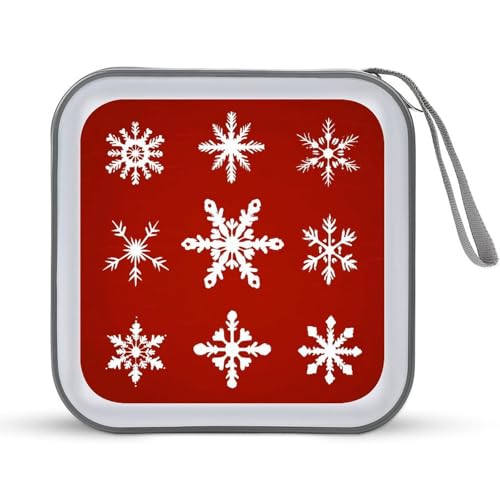 Jubonexis Weiße Schneeflocken auf roter CD-Hülle, DVD-Aufbewahrung, tragbar, für Auto, Zuhause, Reisen von Jubonexis