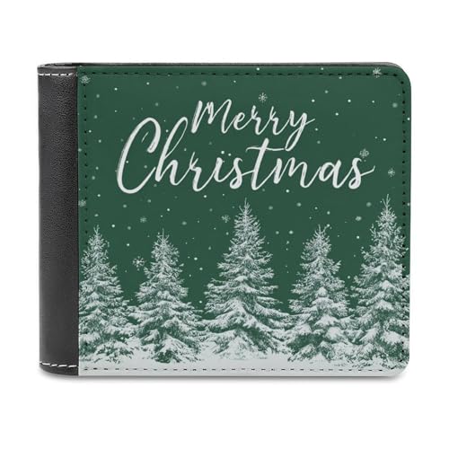 Jubonexis Weiße Tannenbäume Schneeflocken Frohe Weihnachten Weiches PU-Leder Bifold Wallet Münzgeldbörse Kreditkartenetui Langlebig Kartenhalter Slim Billfold für Männer Frauen Geld Aufbewahrung von Jubonexis