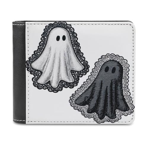 Jubonexis Weiße und schwarze Geister-Geldbörse mit Spitze, weiches PU-Leder, Münzgeldbörse, Kreditkartenetui, robuster Kartenhalter, schlanke Geldscheinfach für Männer und Frauen von Jubonexis