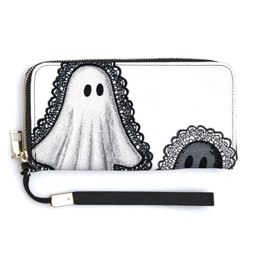 Jubonexis Weiße und schwarze Geister mit Spitze, PU-Leder, Clutch, lange Faltbörse, Münzgeldbörse, Kreditkartenetui, langlebiger Kartenhalter, Geldaufbewahrung für Damen und Herren Jubonexis Weiße und schwarze Geister mit Spitze, PU-Leder, Clutch, lange Faltbörse, Münzgeldbörse, Kreditkartenetui, langlebiger Kartenhalter, Geldaufbewahrung für Damen und Herren von Jubonexis