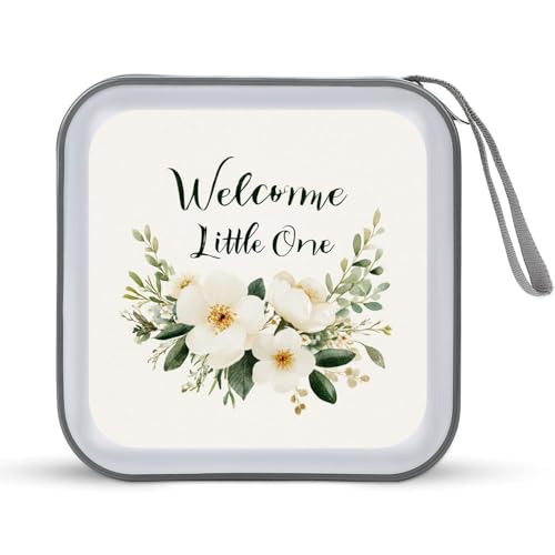 Jubonexis Welcome Little One CD-Hülle / DVD-Hülle, weich, elfenbeinfarben, Blumenmuster, tragbar, für Auto, Zuhause, Reisen von Jubonexis