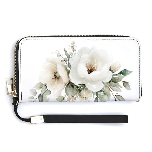 Jubonexis Welcome Little One Geldbörse mit Blumenmuster, PU-Leder, lange Geldbörse, Münzgeldbörse, Kreditkartenetui, langlebig, Kartenhalter, Geldaufbewahrung, für Damen und Herren, Weiß von Jubonexis