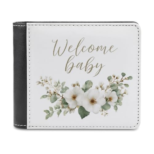 Jubonexis Welcome with Delicate Beige Flowers Soft PU Leather Bifold Wallet, Coin Purse Credit Pass Case, Durable Card Holder Slim Billfold for Men Woman Money Storage von Jubonexis
