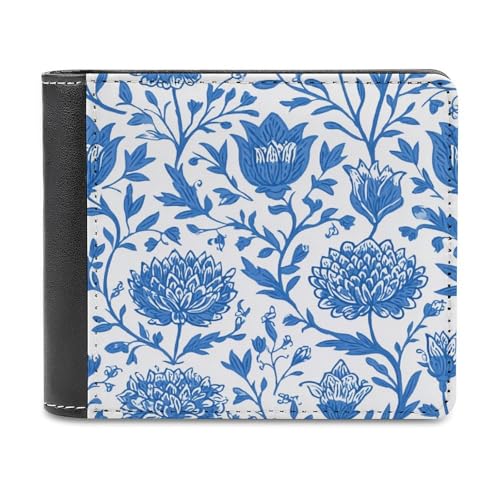Jubonexis White Blue Line Art Flower Soft PU Leather Bifold Wallet, Coin Purse Credit Pass Case, Durable Card Holder Slim Billfold for Men Woman Money Storage von Jubonexis