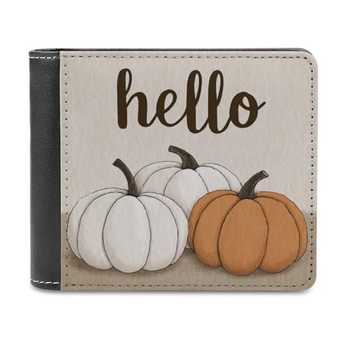 Jubonexis White Pumpkins Simple Word Hello Soft PU Leather Bifold Wallet, Coin Purse Credit Pass Case, Durable Card Holder Slim Billfold for Men Woman Money Storage von Jubonexis