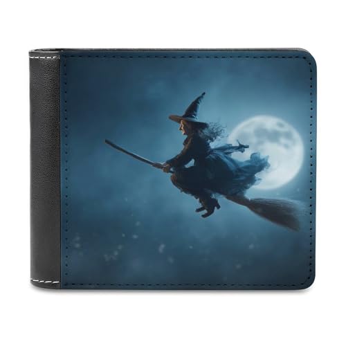 Jubonexis Witch Flying in The Air Soft PU Leather Bifold Wallet, Coin Purse Credit Pass Case, Durable Card Holder Slim Billfold for Men Woman Money Storage von Jubonexis