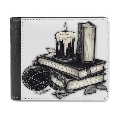Jubonexis Witchy Spell Books and Candle Gothic Soft PU Leather Bifold Wallet, Coin Purse Credit Pass Case, Durable Card Holder Slim Billfold for Men Woman Money Storage, Schwarz , Einheitsgröße von Jubonexis