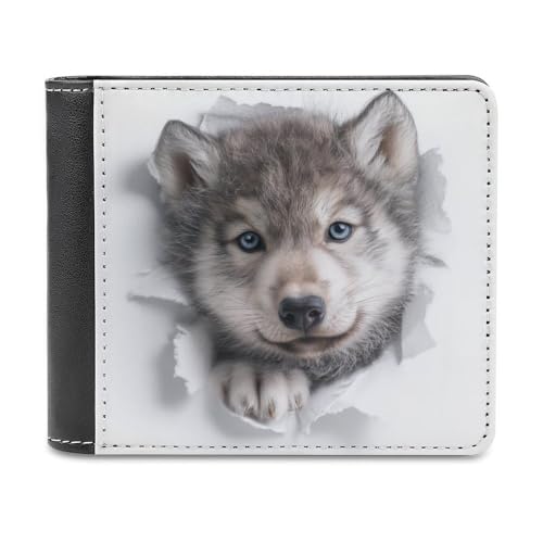 Jubonexis Wolf Peeking Out of A Hole Soft PU Leather Bifold Wallet, Coin Purse Credit Pass Case, Durable Card Holder Slim Billfold for Men Woman Money Storage von Jubonexis