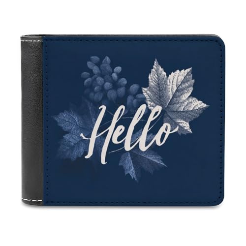 Jubonexis Word Hello Maple Leaves on Navy Blue Soft PU Leather Bifold Wallet, Coin Purse Credit Pass Case, Durable Card Holder Slim Billfold for Men Woman Money Storage von Jubonexis