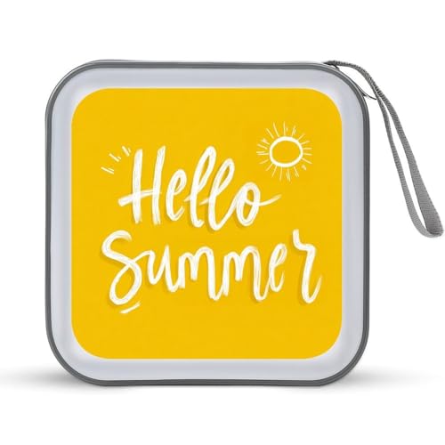 Jubonexis Word Hello Summer auf gelbem Minimalistische CD-Hülle, DVD-Aufbewahrung, tragbar, für Auto, Zuhause, Reisen von Jubonexis