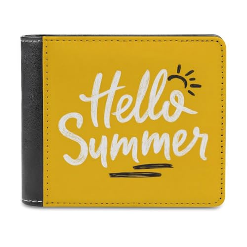 Jubonexis Word Hello Summer on Yellow Soft PU Leather Bifold Wallet, Coin Purse Credit Pass Case, Durable Card Holder Slim Billfold for Men Woman Money Storage von Jubonexis