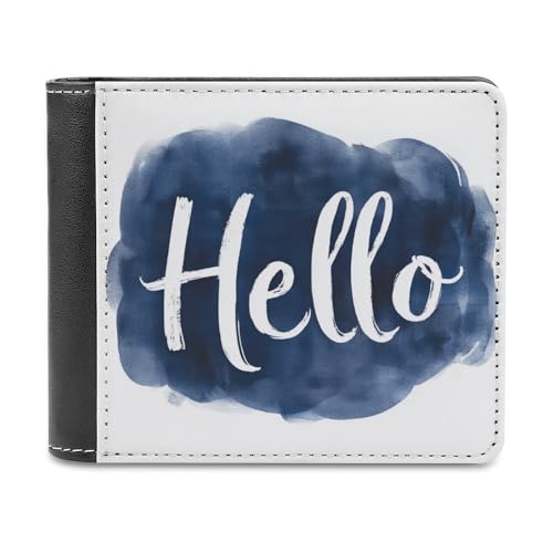 Jubonexis Word Hello on Navy Blue Cloud Soft PU Leather Bifold Wallet, Coin Purse Credit Pass Case, Durable Card Holder Slim Billfold for Men Woman Money Storage von Jubonexis