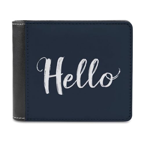 Jubonexis Word Hello on Navy Blue Soft PU Leather Bifold Wallet, Coin Purse Credit Pass Case, Durable Card Holder Slim Billfold for Men Woman Money Storage von Jubonexis