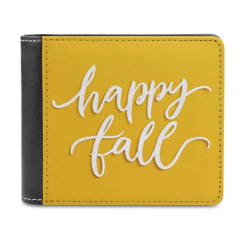 Jubonexis Words Happy Fall on Yellow Soft PU Leather Bifold Wallet, Coin Purse Credit Pass Case, Durable Card Holder Slim Billfold for Men Woman Money Storage von Jubonexis