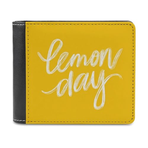 Jubonexis Words Lemon Day on Yellow Soft PU Leather Bifold Wallet, Coin Purse Credit Pass Case, Durable Card Holder Slim Billfold for Men Woman Money Storage von Jubonexis