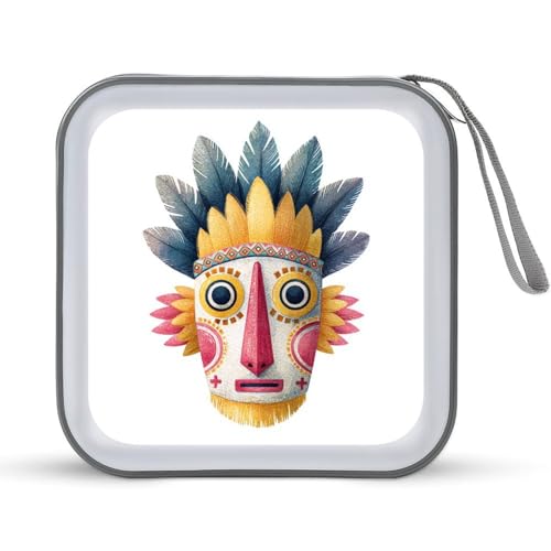 Jubonexis Zeremonielle Maske mit Feder, minimalistische CD-Hülle, DVD-Aufbewahrung, tragbar, für Auto, Zuhause, Reisen von Jubonexis