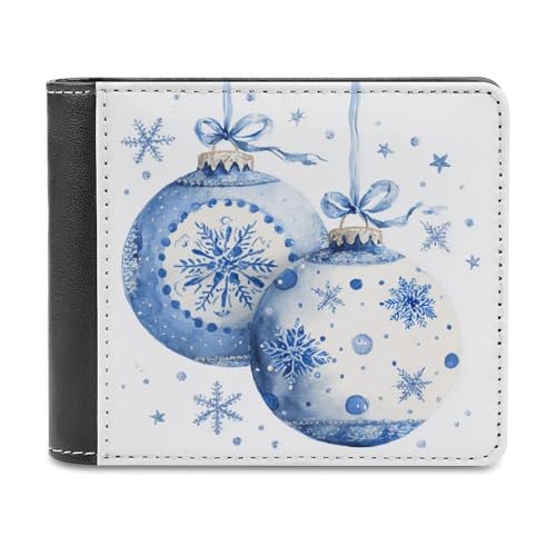 Jubonexis Zwei blau-weiße Weihnachts-Ornamente, weiches PU-Leder, Bifold Wallet, Münzgeldbörse, Kreditkartenetui, robuster Kartenhalter, schlanke Geldscheinfach für Männer und Frauen von Jubonexis