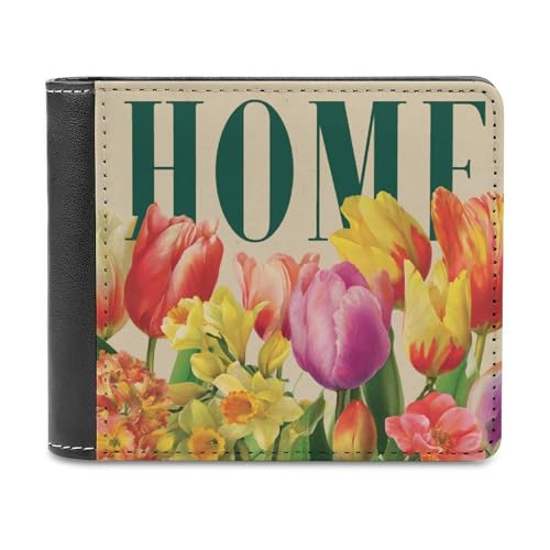 Jubonexis Zweifach gefaltete Geldbörse aus weichem Kunstleder mit buntem Dahlienblütenmuster, Geldbörse, Kreditkartenetui, schmale Kartenhalter für Damen und Herren von Jubonexis