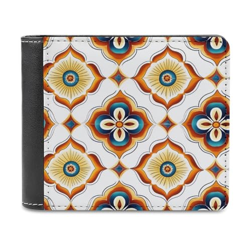 Jubonexis Zweifach gefaltete Geldbörse aus weichem Kunstleder mit geometrischem Muster in Orange und Blau - Geldbörse - Kartenhalter - für Damen und Herren von Jubonexis