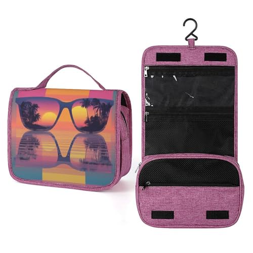 Kosmetiktasche für Damen, Motiv: Sonnenbrille, tropischer Strand, Reise-Kulturbeutel zum Aufhängen, Make-up-Organizer mit Haken für Shampoo Kosmetiktasche für Damen, Motiv: Sonnenbrille, tropischer Strand, Reise-Kulturbeutel zum Aufhängen, Make-up-Organizer mit Haken für Shampoo von Jubonexis