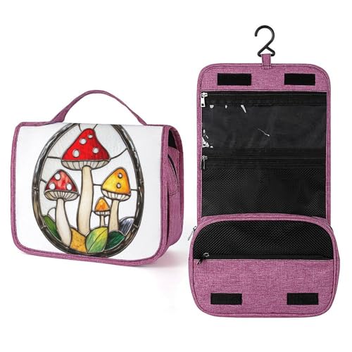 Kulturbeutel aus Buntglas in Tropfenform mit Pilzen, Reise-Kulturbeutel für Damen, hängender Make-up-Organizer mit Haken für Shampoo Kulturbeutel aus Buntglas in Tropfenform mit Pilzen, Reise-Kulturbeutel für Damen, hängender Make-up-Organizer mit Haken für Shampoo von Jubonexis