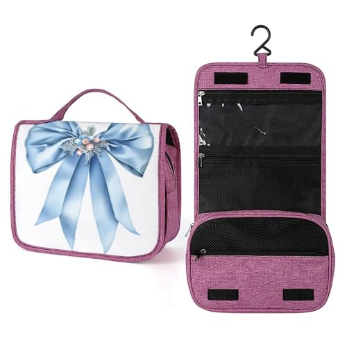 Kulturbeutel aus Satin, mit Schleife in Pastellrosa, Mistelzweig-Anhänger, Reise-Kulturbeutel für Damen, Make-up-Organizer zum Aufhängen, mit Haken für Shampoo, Blau Kulturbeutel aus Satin, mit Schleife in Pastellrosa, Mistelzweig-Anhänger, Reise-Kulturbeutel für Damen, Make-up-Organizer zum Aufhängen, mit Haken für Shampoo, Blau von Jubonexis