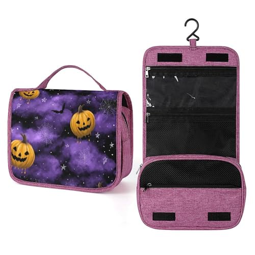 Kulturbeutel für Damen, Halloween-Kürbisse, zum Aufhängen, mit Haken für Shampoo, Violett / Schwarz Kulturbeutel für Damen, Halloween-Kürbisse, zum Aufhängen, mit Haken für Shampoo, Violett / Schwarz von Jubonexis