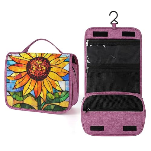 Kulturbeutel für Damen, Motiv: Buntglas, Sonnenblume, zum Aufhängen, Make-up-Organizer mit Haken für Shampoo Kulturbeutel für Damen, Motiv: Buntglas, Sonnenblume, zum Aufhängen, Make-up-Organizer mit Haken für Shampoo von Jubonexis