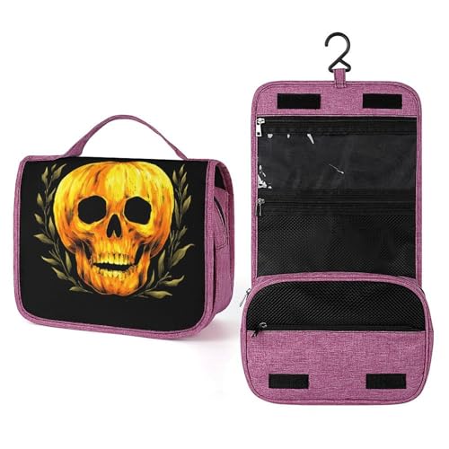 Kulturbeutel für Damen, Motiv: Kürbisschädel und Blätter, zum Aufhängen, Make-up-Organizer mit Haken für Shampoo Kulturbeutel für Damen, Motiv: Kürbisschädel und Blätter, zum Aufhängen, Make-up-Organizer mit Haken für Shampoo von Jubonexis