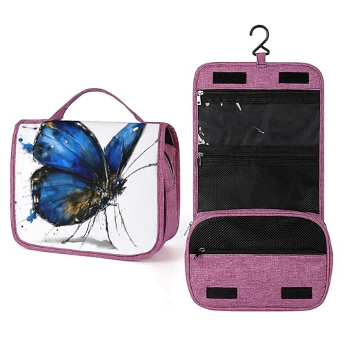 Kulturbeutel für Damen, Motiv: blauer Schmetterling, Aquarellfarben, Make-up-Organizer zum Aufhängen, mit Haken für Shampoo Kulturbeutel für Damen, Motiv: blauer Schmetterling, Aquarellfarben, Make-up-Organizer zum Aufhängen, mit Haken für Shampoo von Jubonexis