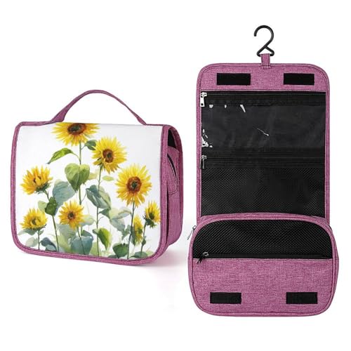 Kulturbeutel für Damen, Motiv: gelbe Sonnenblumen, Aquarellfarben, Make-up-Organizer zum Aufhängen, mit Haken für Shampoo Kulturbeutel für Damen, Motiv: gelbe Sonnenblumen, Aquarellfarben, Make-up-Organizer zum Aufhängen, mit Haken für Shampoo von Jubonexis
