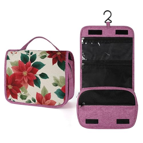 Kulturbeutel für Damen, Weihnachtsstern, festliches Urlaubsmuster, Make-up-Organizer zum Aufhängen, mit Haken für Shampoo Kulturbeutel für Damen, Weihnachtsstern, festliches Urlaubsmuster, Make-up-Organizer zum Aufhängen, mit Haken für Shampoo von Jubonexis
