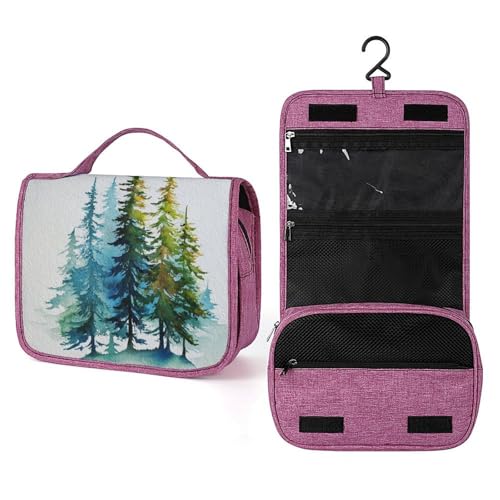 Kulturbeutel für Damen, abstrakte Kulturtasche mit Kiefernbäumen, zum Aufhängen, Make-up-Organizer mit Haken für Shampoo von Jubonexis