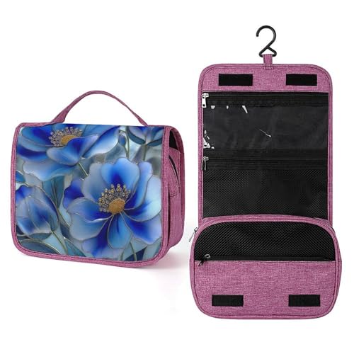 Kulturbeutel für Damen, trendig, Blumenmuster, Blumenmuster, Make-up-Organizer mit Haken für Shampoo, Blau Kulturbeutel für Damen, trendig, Blumenmuster, Blumenmuster, Make-up-Organizer mit Haken für Shampoo, Blau von Jubonexis