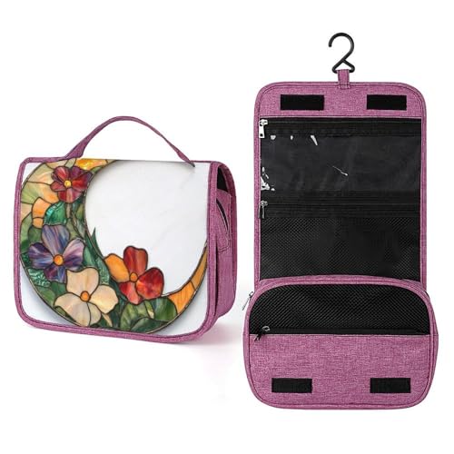 Kulturbeutel mit Blumenmotiv, Halbmondform, Buntglas, Reise-Kulturbeutel für Damen, zum Aufhängen, Make-up-Organizer mit Haken für Shampoo Kulturbeutel mit Blumenmotiv, Halbmondform, Buntglas, Reise-Kulturbeutel für Damen, zum Aufhängen, Make-up-Organizer mit Haken für Shampoo von Jubonexis