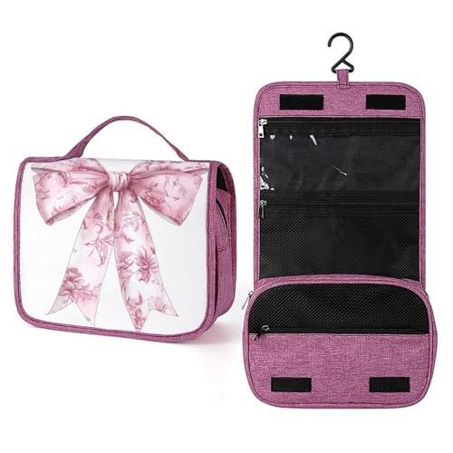 Kulturbeutel mit Schleife, Blumenmotiven, Reise-Kulturbeutel für Damen, zum Aufhängen, Make-up-Organizer mit Haken für Shampoo, Pastellrosa und Weiß Kulturbeutel mit Schleife, Blumenmotiven, Reise-Kulturbeutel für Damen, zum Aufhängen, Make-up-Organizer mit Haken für Shampoo, Pastellrosa und Weiß von Jubonexis
