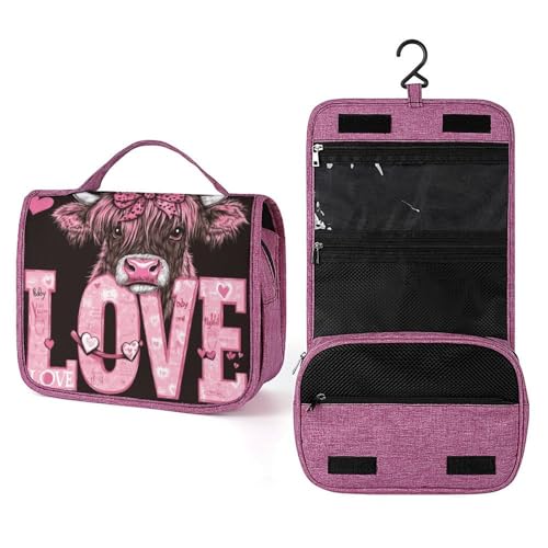 Kulturbeutel mit pinker Kokette und Schleife, Reise-Kulturbeutel für Damen, zum Aufhängen, Make-up-Organizer mit Haken für Shampoo Kulturbeutel mit pinker Kokette und Schleife, Reise-Kulturbeutel für Damen, zum Aufhängen, Make-up-Organizer mit Haken für Shampoo von Jubonexis