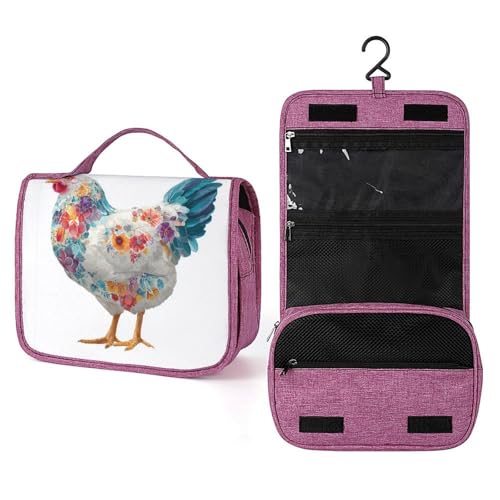 Kulturbeutel mit schönem Blumenmuster und Huhn, für Damen, zum Aufhängen, Make-up-Organizer mit Haken für Shampoo Kulturbeutel mit schönem Blumenmuster und Huhn, für Damen, zum Aufhängen, Make-up-Organizer mit Haken für Shampoo von Jubonexis