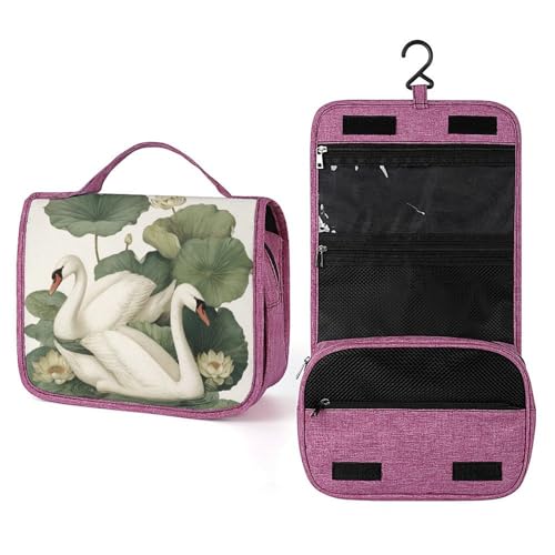 Kulturbeutel mit zwei Schwänen, Lotuslilie, Blumen, Reise-Kulturbeutel für Damen, zum Aufhängen, Make-up-Organizer mit Haken für Shampoo Kulturbeutel mit zwei Schwänen, Lotuslilie, Blumen, Reise-Kulturbeutel für Damen, zum Aufhängen, Make-up-Organizer mit Haken für Shampoo von Jubonexis