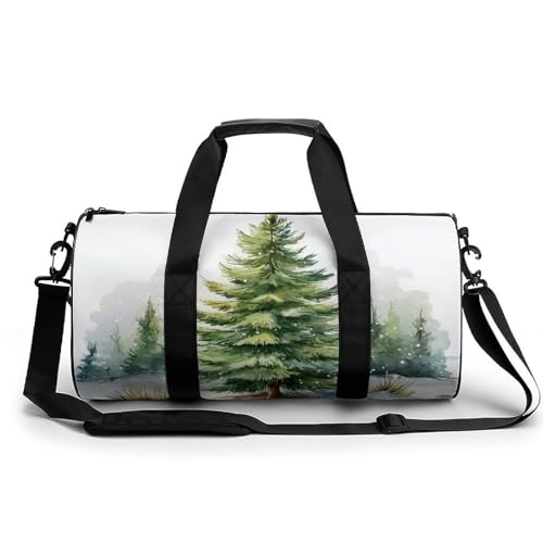 Pine Tree Wasserfarben-Winter-Reise-Turnbeutel für Damen und Herren, zylindrische Reisetasche, Sporttasche, Workout-Tasche mit Schultergurt von Jubonexis