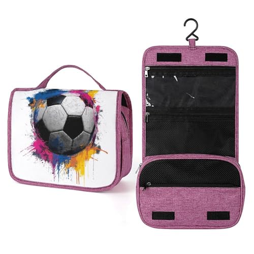 Reise-Kulturbeutel für Damen, Fußballball mit Farbspritzer, zum Aufhängen, Make-up-Organizer mit Haken für Shampoo Reise-Kulturbeutel für Damen, Fußballball mit Farbspritzer, zum Aufhängen, Make-up-Organizer mit Haken für Shampoo von Jubonexis
