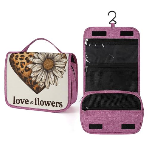 Reise-Kulturbeutel für Damen, Leopardenmuster, Herz, Gänseblümchen, zum Aufhängen, Make-up-Organizer mit Haken für Shampoo Reise-Kulturbeutel für Damen, Leopardenmuster, Herz, Gänseblümchen, zum Aufhängen, Make-up-Organizer mit Haken für Shampoo von Jubonexis