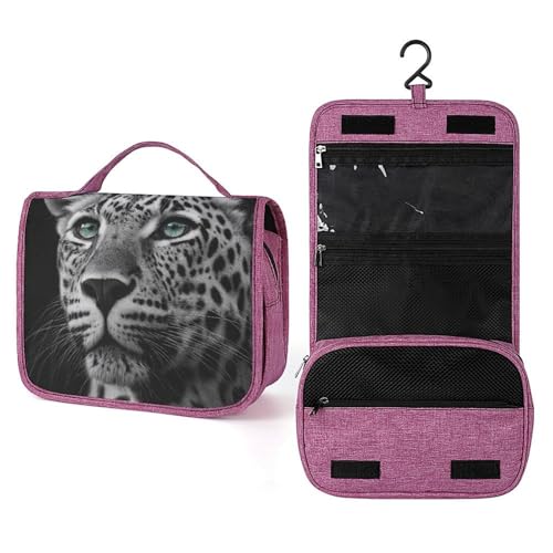 Reise-Kulturbeutel für Damen, Leopardenmuster, zum Aufhängen, Make-up-Organizer mit Haken für Shampoo, Schwarz und Weiß von Jubonexis