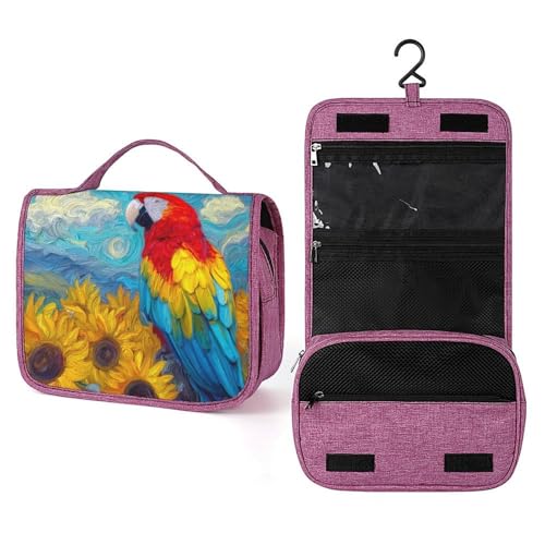 Reise-Kulturbeutel für Damen, Motiv: Aras, Papageien, Sonnenblumen, zum Aufhängen, Make-up-Organizer mit Haken für Shampoo Reise-Kulturbeutel für Damen, Motiv: Aras, Papageien, Sonnenblumen, zum Aufhängen, Make-up-Organizer mit Haken für Shampoo von Jubonexis