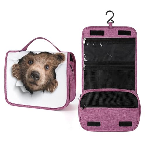 Reise-Kulturbeutel für Damen, Motiv: Bär aus einem Loch, zum Aufhängen, Make-up-Organizer mit Haken für Shampoo von Jubonexis